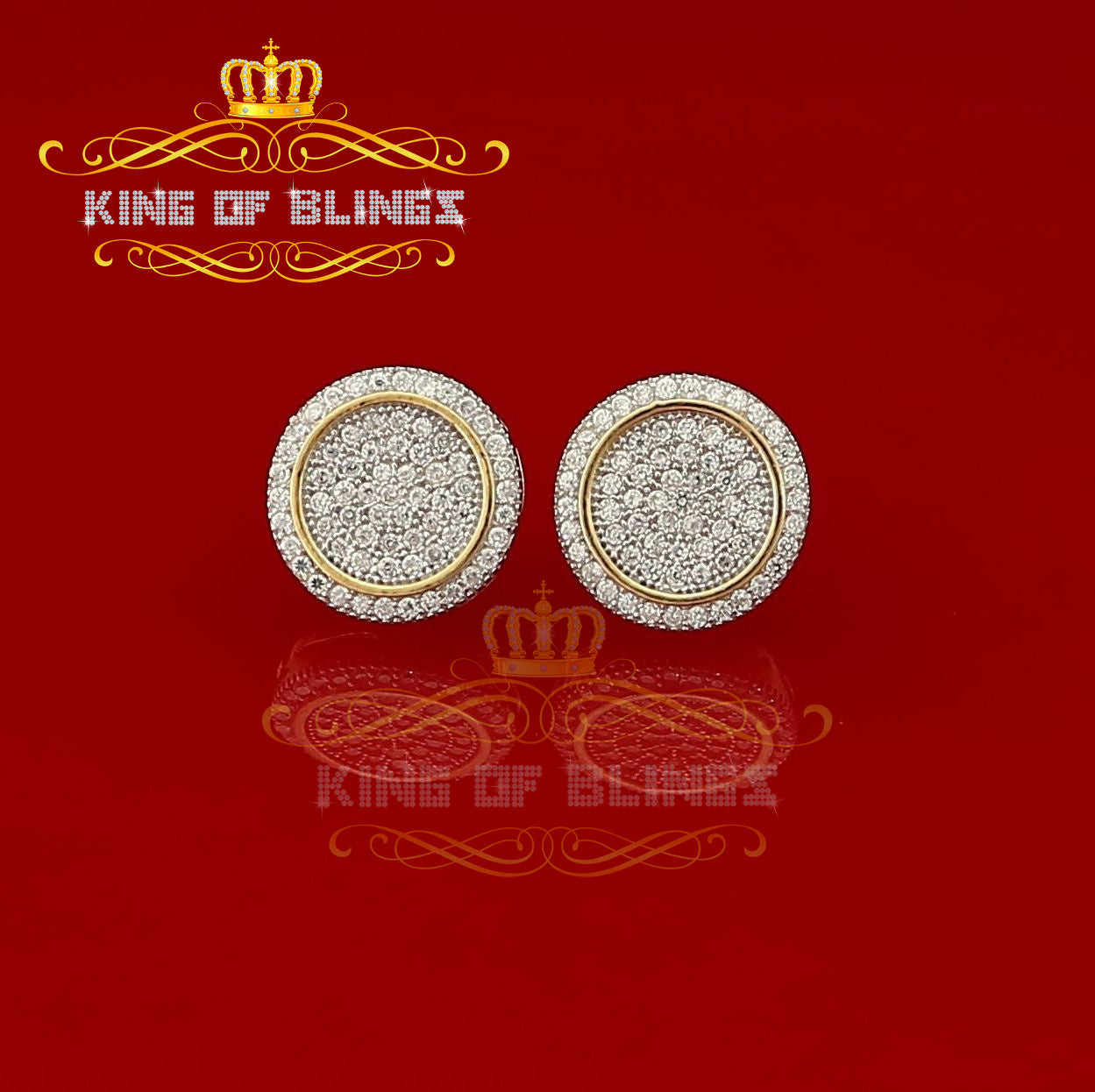 King of Bling's Aretes Para Hombre 925 Yellow Silver 1.07ct Cubic Zirconia Round Men's Earring KING OF BLINGS