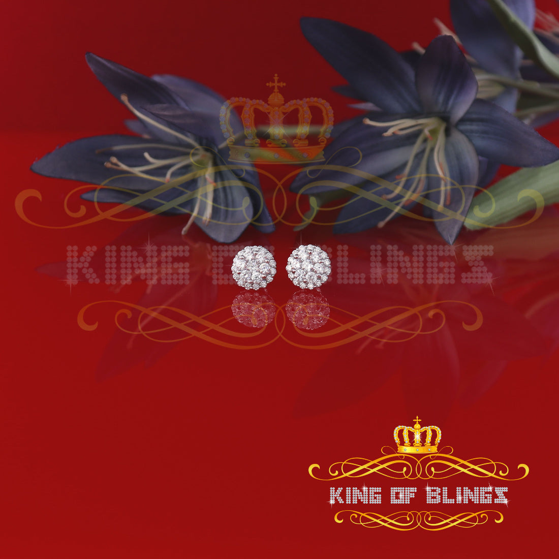 King of Blings- Aretes Para Hombre 925 White Silver 2.45ct Cubic Zirconia Round Women's Earring KING OF BLINGS