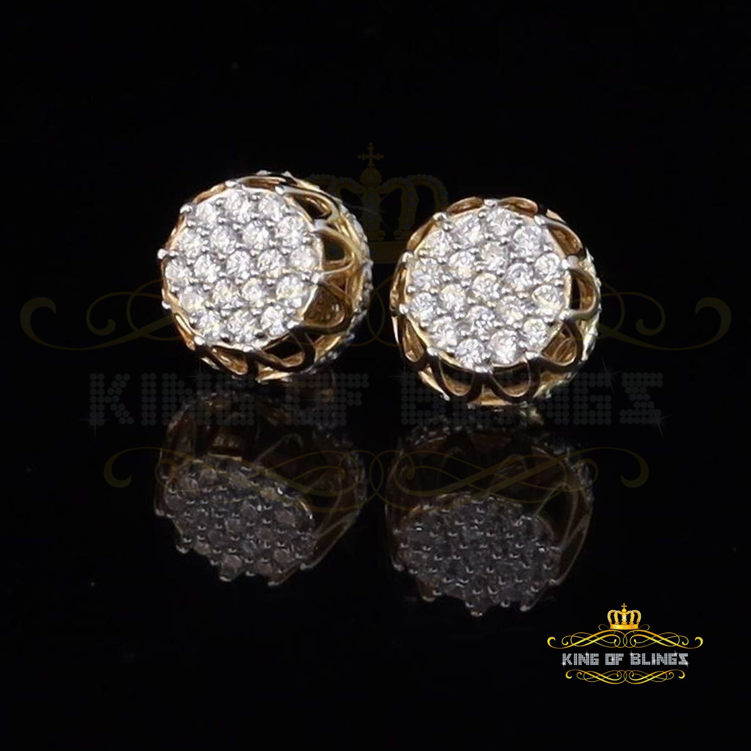 King of Bling's 925 Yellow Silver 1.13ct Cubic Zirconia Women's & Men's Hip Hop Flower Earrings KING OF BLINGS