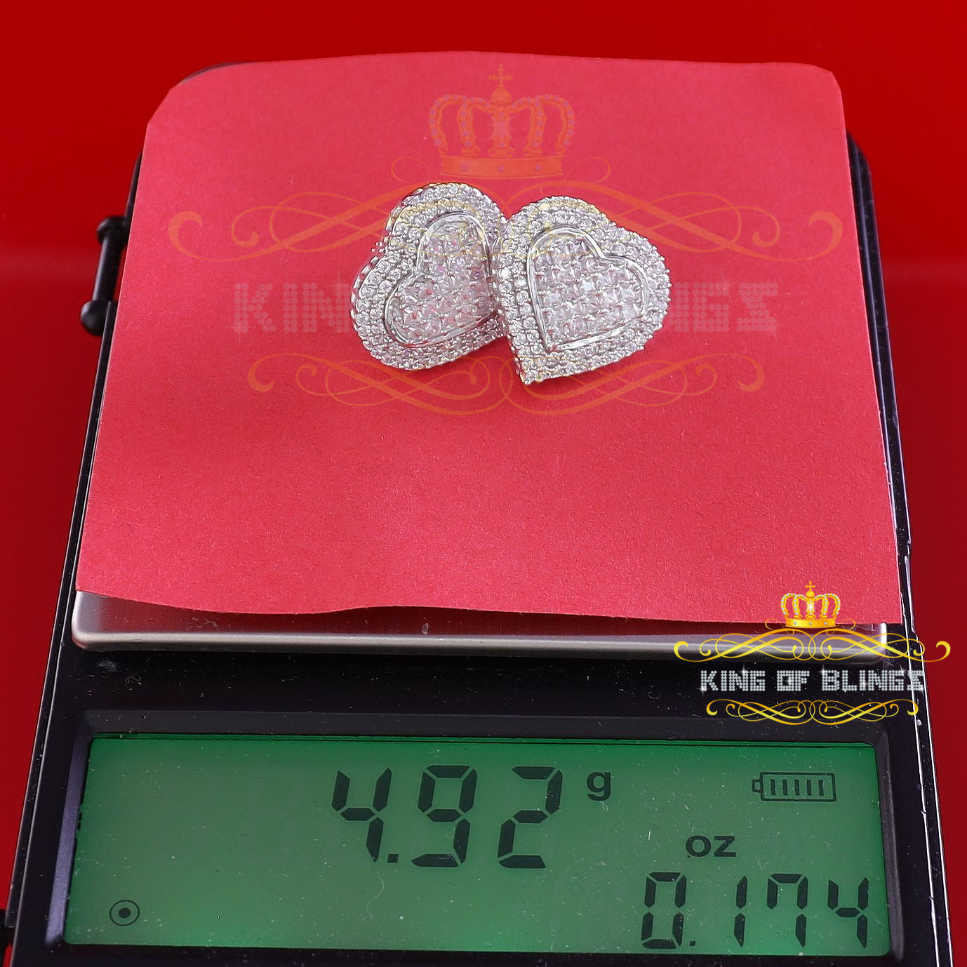 King of Blings- HIp Hop 925 White Sterling Silver 1.44ct Cubic Zirconia Heart Women's Earrings KING OF BLINGS