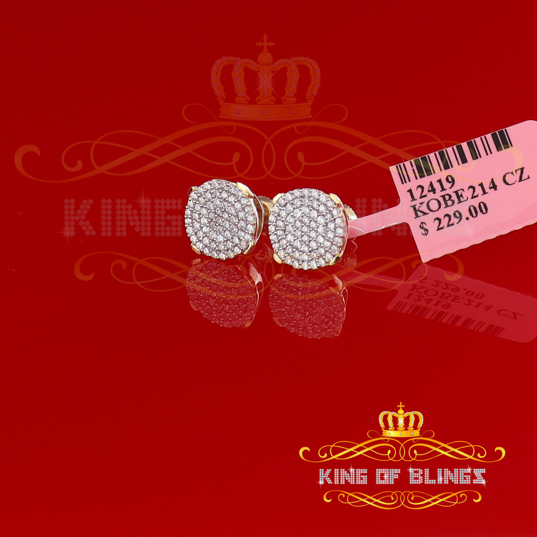 King of Bling's 925 Yellow Sterling Silver 0.90ct Cubic Zirconia Hip Hop Round Women's Earrings KING OF BLINGS