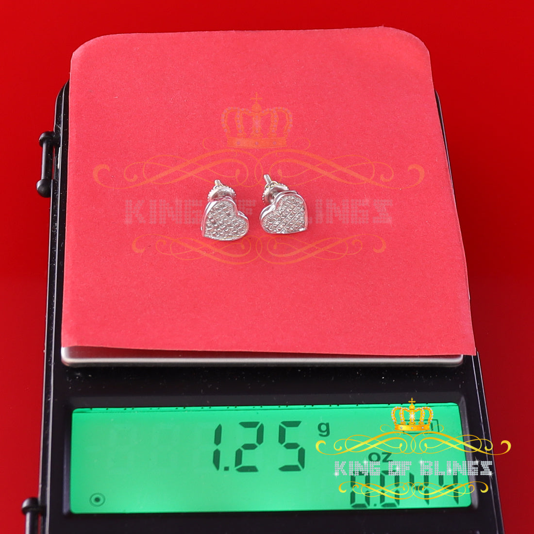 King Of Bling's Aretes Para Hombre Heart 925 White Silver 0.25ct Diamond Men & Women Earrings KING OF BLINGS