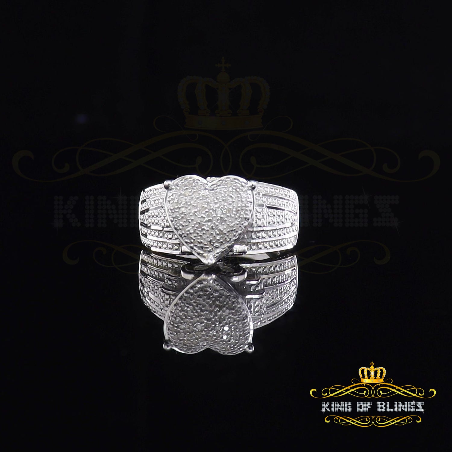King Of Bling's Real Diamond 0.20 CT White 925 Sterling Silver Womens Promise Heart Ring Size 7 KING OF BLINGS