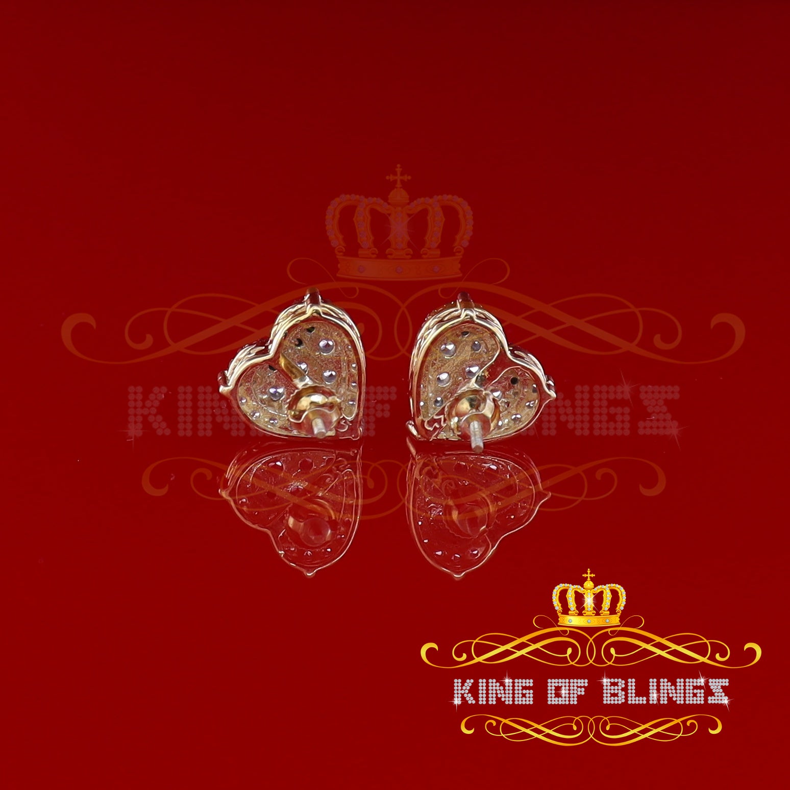 King of Bling's Aretes Para Hombre 925 Yellow Silver 2.68ct Cubic Zirconia Heart Women's Earring KING OF BLINGS