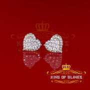King of Bling's Aretes Para Hombre 925 Yellow Silver 2.68ct Cubic Zirconia Heart Women's Earring KING OF BLINGS