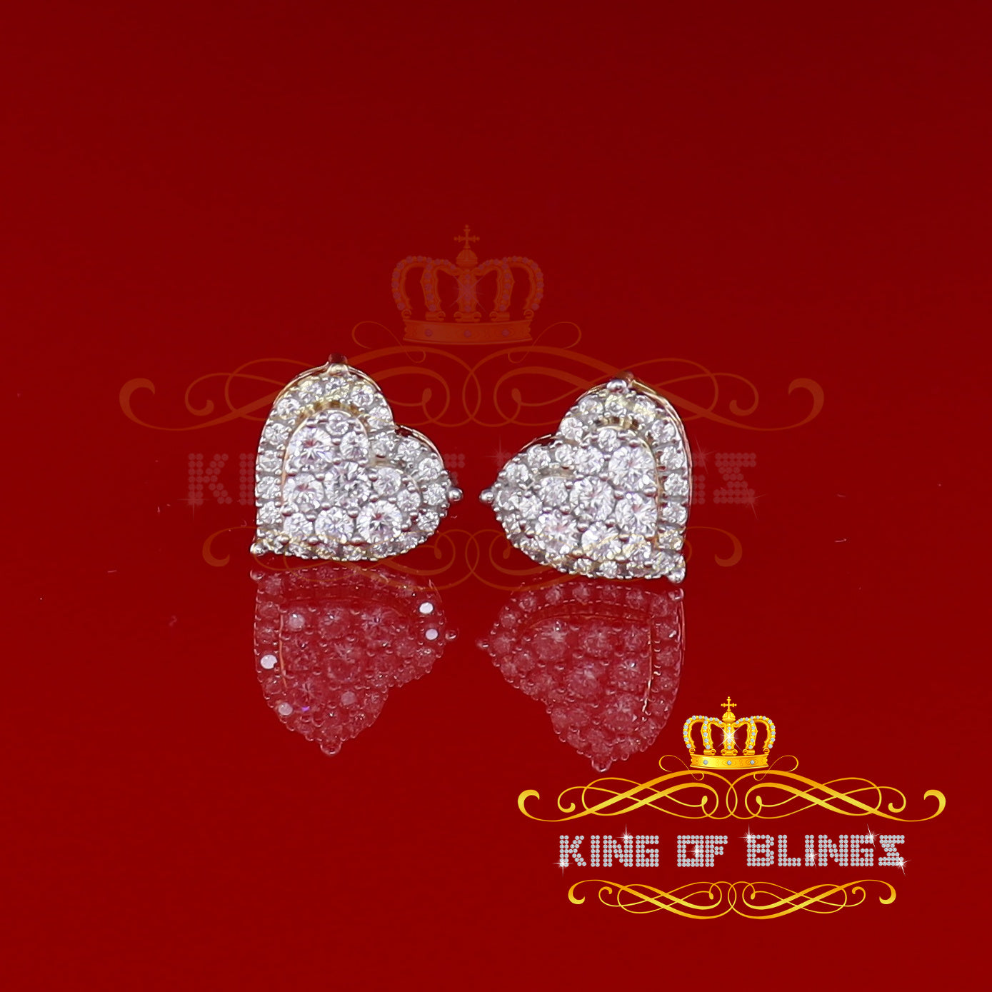 King of Bling's Aretes Para Hombre 925 Yellow Silver 2.68ct Cubic Zirconia Heart Women's Earring KING OF BLINGS
