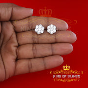 King of Blings- 925 White Sterling Silver 0.96ct Cubic Zirconia Women's Hip Hop Floral Earrings KING OF BLINGS