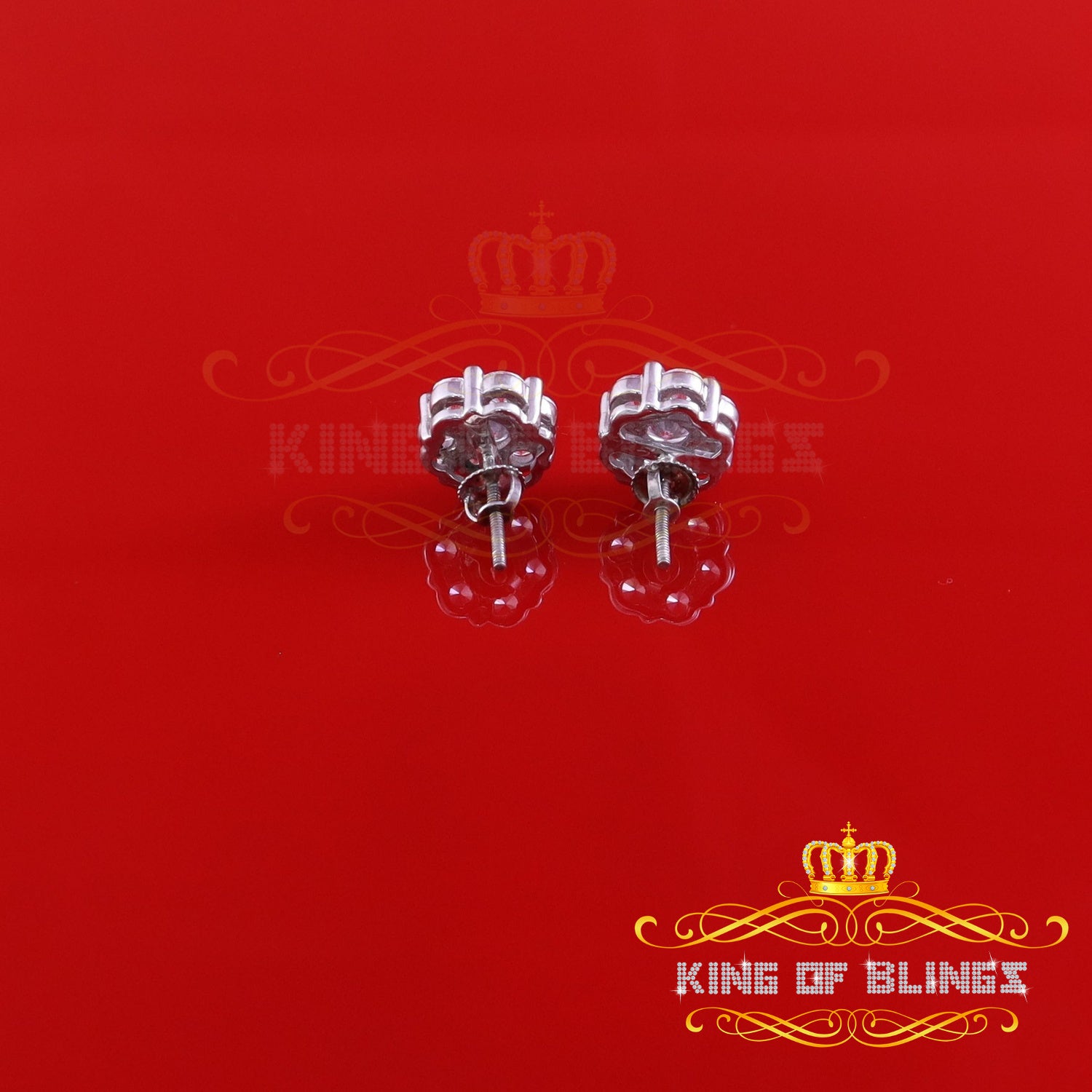 King of Blings- 925 Sterling White Silver 3.00ct Diamond Women's /Men's Hip Hop Flower Earrings KING OF BLINGS