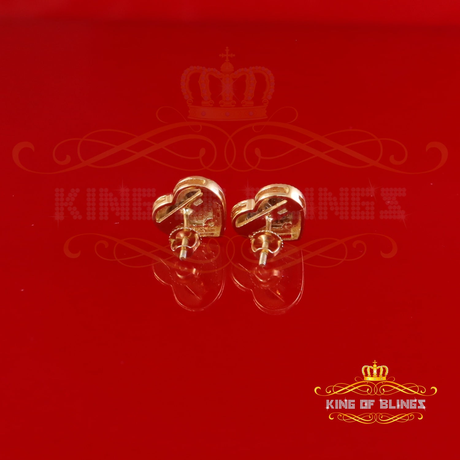 King of Blings-Aretes Para Hombre Heart 925 Yellow Silver 0.33ct Diamond Women's /Men Earrings KING OF BLINGS
