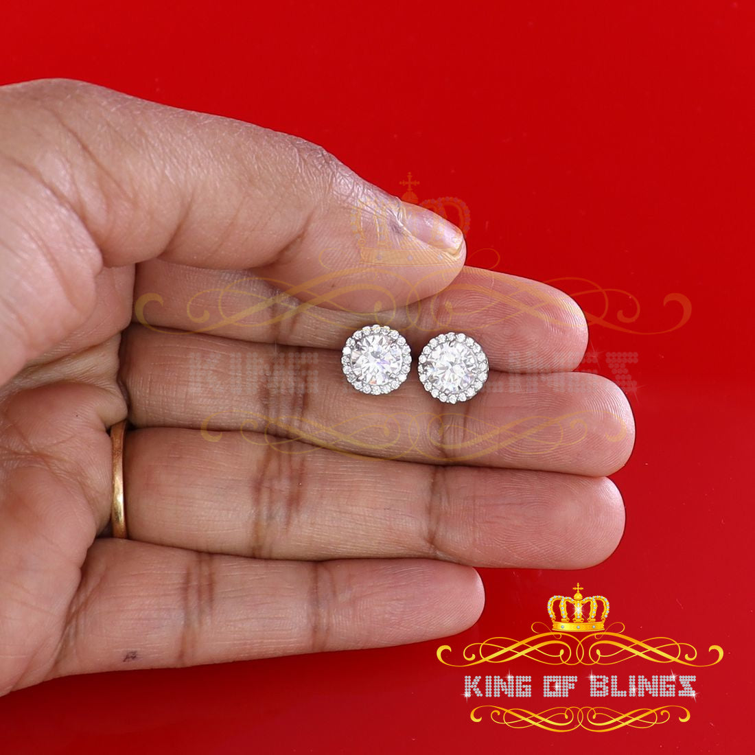 King of Blings- 925 White Silver 4.42ct Cubic Zirconia Women's & Men's Hip Hop Round Earrings KING OF BLINGS