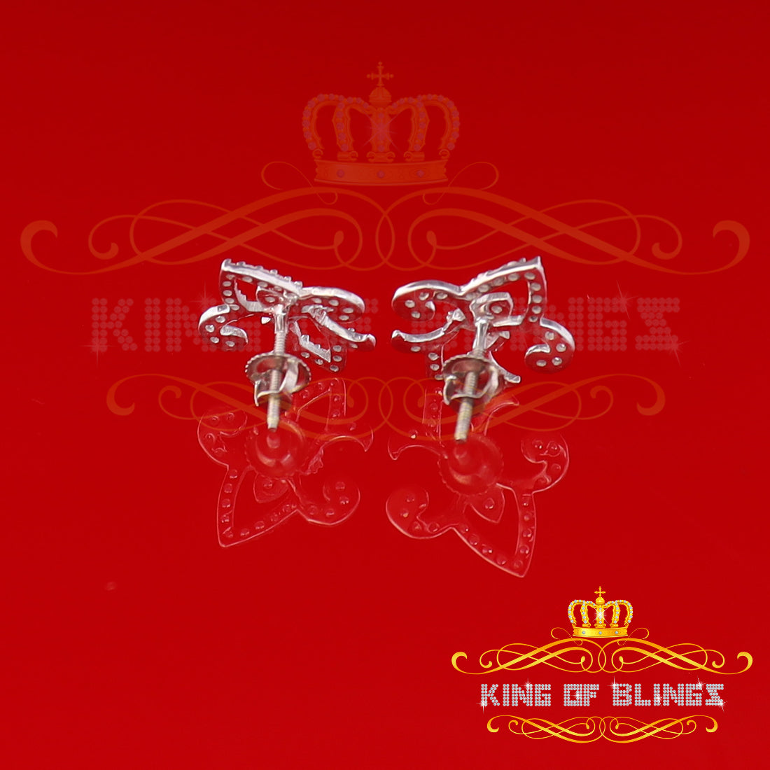 King of Blings- 925 White Silver 0.60ct Cubic Zirconia Fleur de Lis Screw Back Women's Earrings KING OF BLINGS