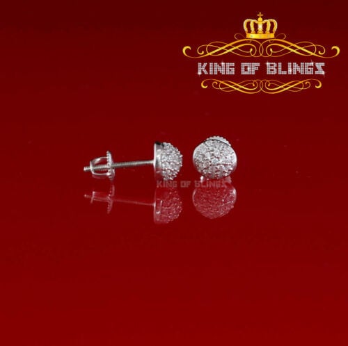 King of Blings- Aretes Para Hombre 925 White Silver 0.64ct Cubic Zirconia Round Women's Earrings KING OF BLINGS