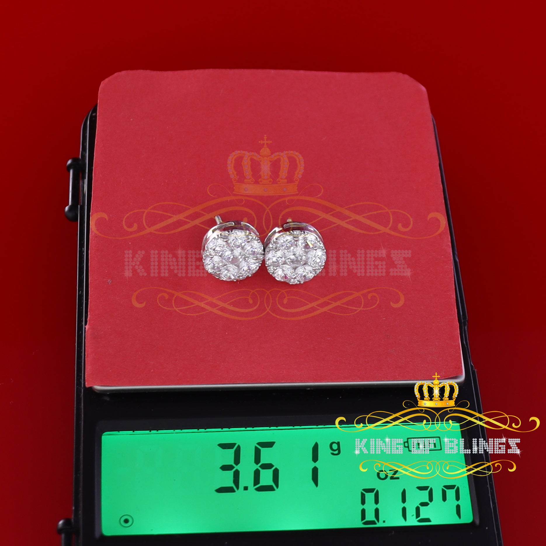 King of Blings- White 925 Sterling Silver 4.83ct Cubic Zirconia Women's & Men's Round Earrings KING OF BLINGS