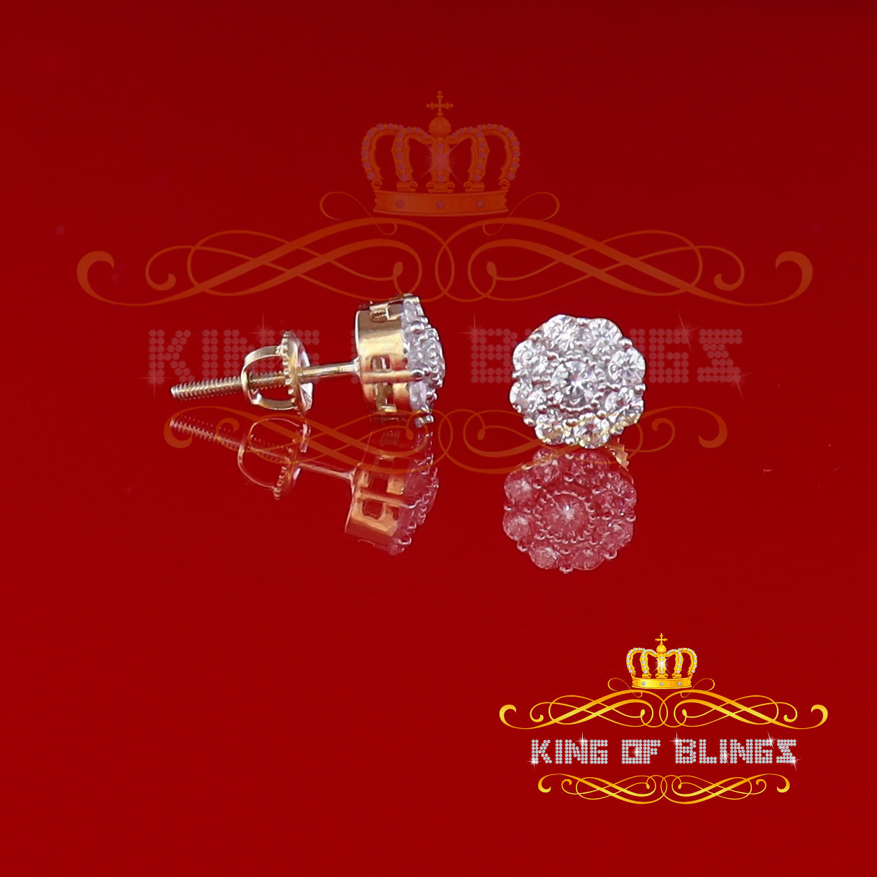 King of Bling's 925 Yellow Sterling Silver 1.18ct Cubic Zirconia Women's Hip Hop Flower Earrings KING OF BLINGS