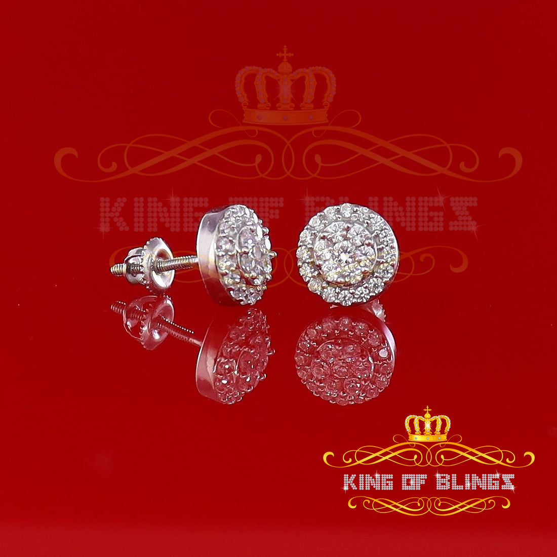 King of Blings- 925 White Silver 0.90ct Cubic Zirconia Women's & Men's Hip Hop Floral Earrings KING OF BLINGS
