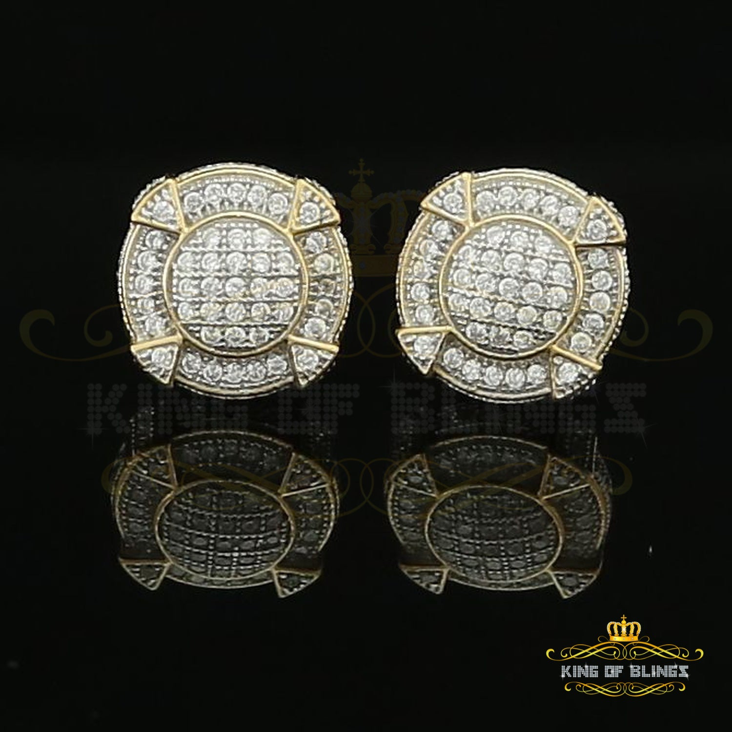 King of Bling's 925 Yellow Sterling Silver 1.46ct Cubic Zirconia Hip Hop Round Ladies Earrings KING OF BLINGS