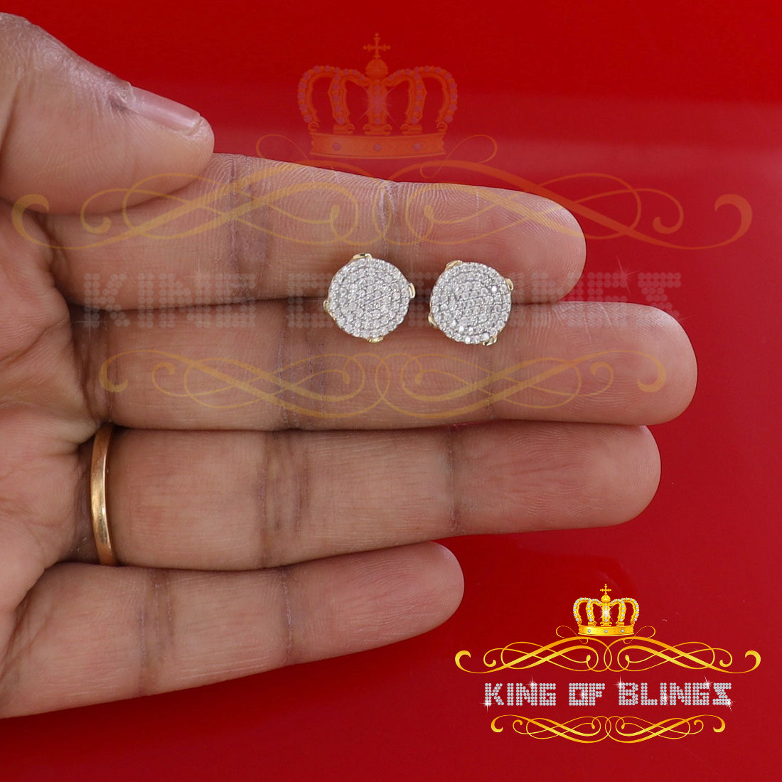 King of Bling's 925 Yellow Sterling Silver 0.90ct Cubic Zirconia Hip Hop Round Women's Earrings KING OF BLINGS