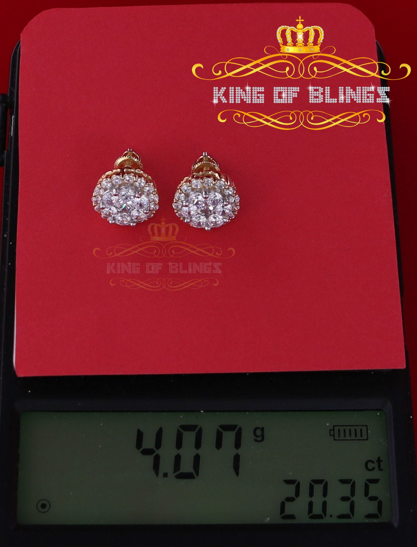 King of Bling's Aretes Para Hombre 925 Yellow Silver 2.53ct Cubic Zirconia Round Women's Earring KING OF BLINGS