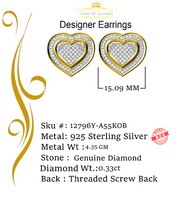 King of Blings-Aretes Para Hombre Heart 925 Yellow Silver 0.33ct Diamond Women's Style Earrings KING OF BLINGS