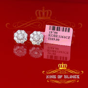 King of Blings- 925 White Sterling Silver 2.88ct Cubic Zirconia Women's Hip Hop Floral Earrings KING OF BLINGS