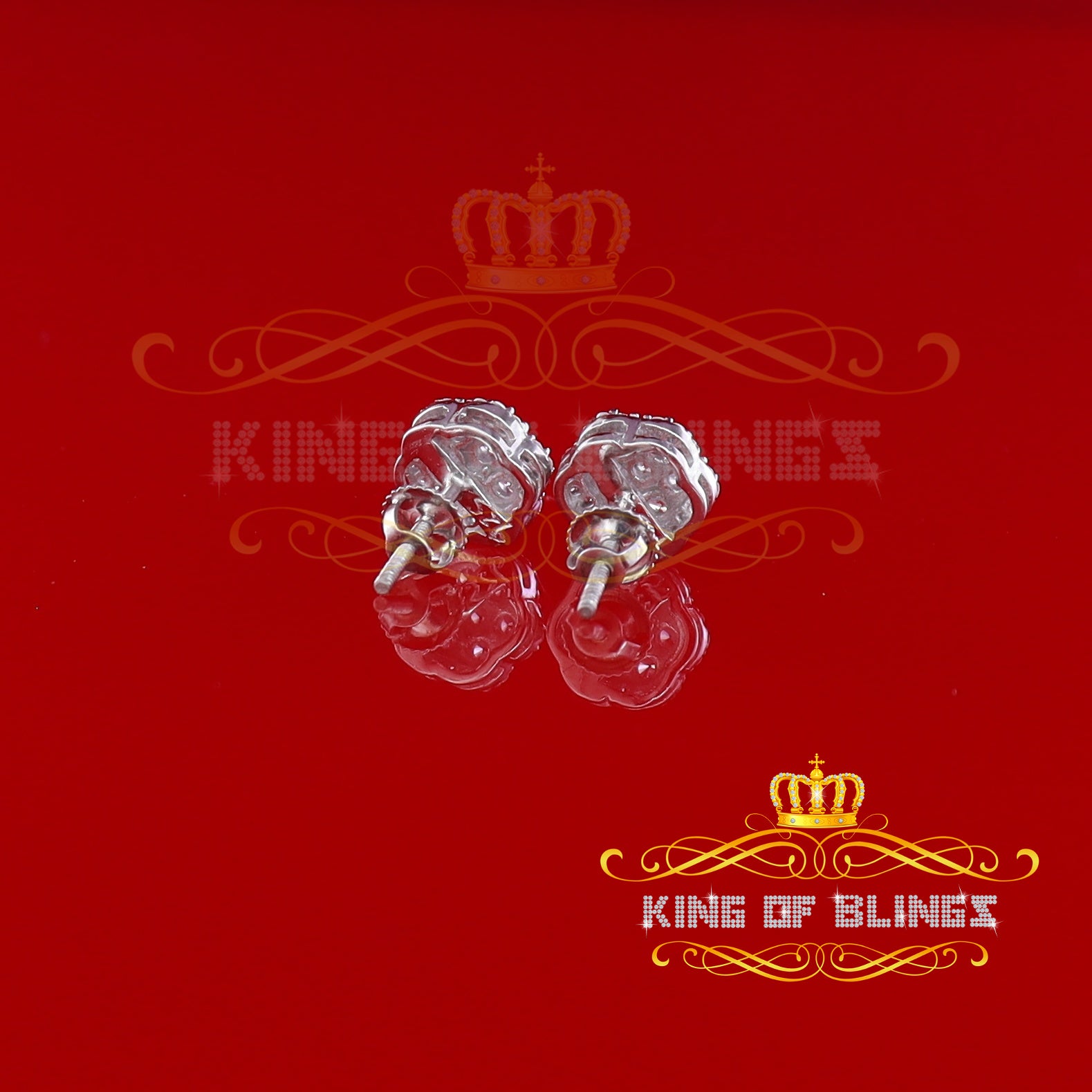 King of Blings- Aretes Para Hombre 925 White Silver Women's 1.22ct Cubic Zirconia Flower Earring KING OF BLINGS