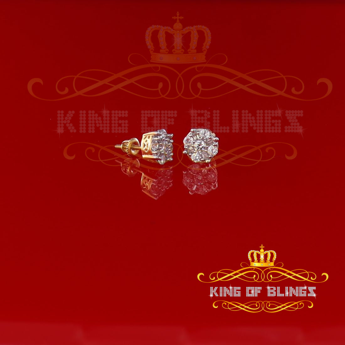 King of Bling's 925 Yellow 1.96ct Sterling Silver Cubic Zirconia Women's Hip Hop Round Earrings KING OF BLINGS