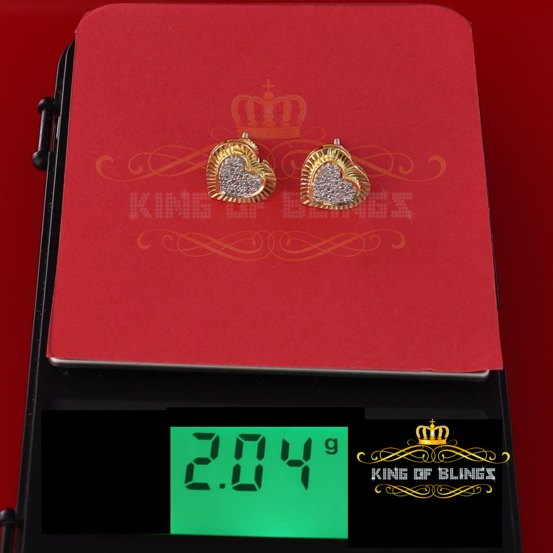 King of Blings-Aretes Para Hombre Heart Yellow Silver 0.25ct Diamond Women's /Men's Earrings KING OF BLINGS