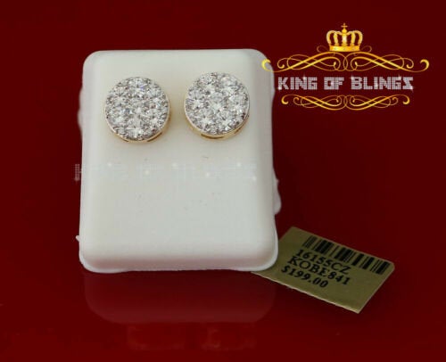King of Bling's 3.02ct Cubic Zirconia 925 Yellow Silver Women's & Men's Hip Hop Round Earrings KING OF BLINGS