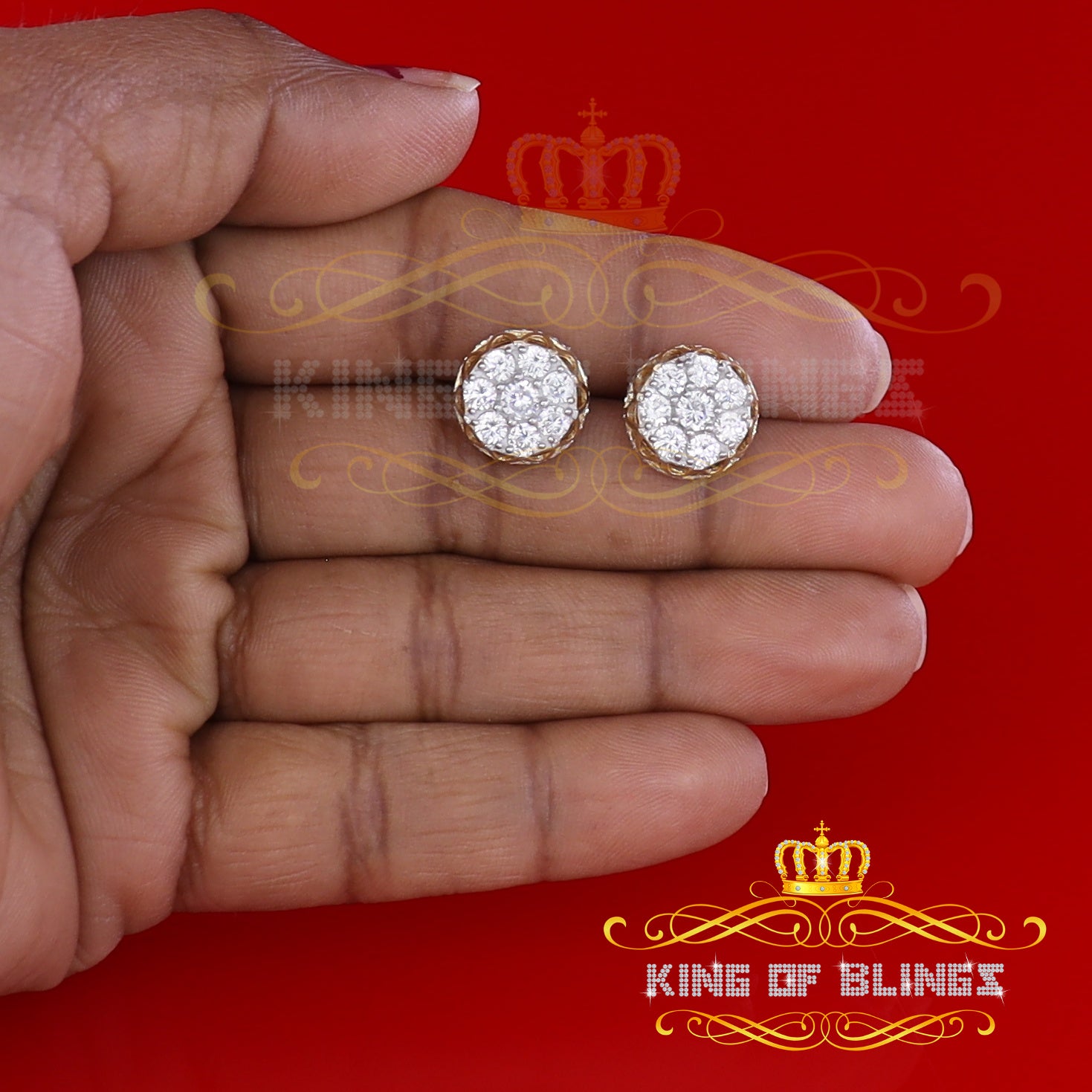 King of Bling's 3.28ct Cubic Zirconia 925 Yellow Silver Women's & Men's Hip Hop Flower Earrings KING OF BLINGS