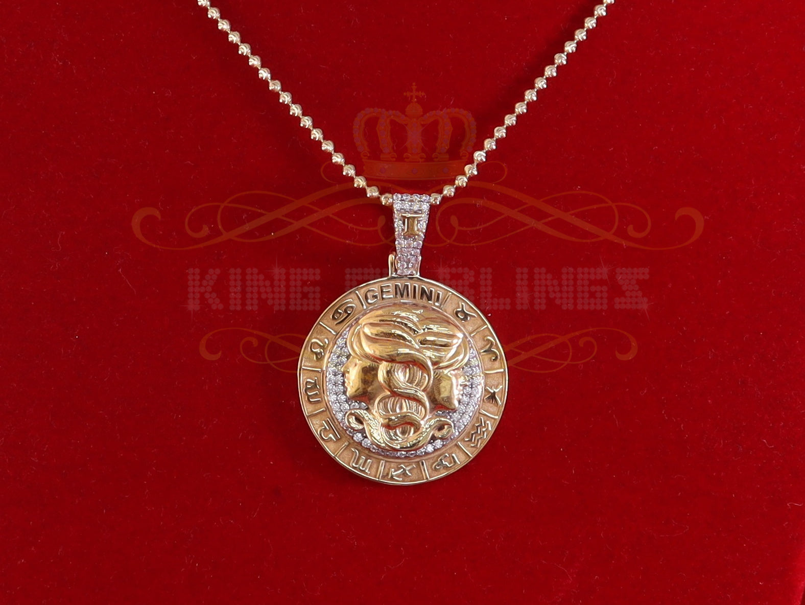 2.23ct Cubic Zirconia Sterling Yellow Silver GEMINI Pendant For Men's & Women's KING OF BLINGS