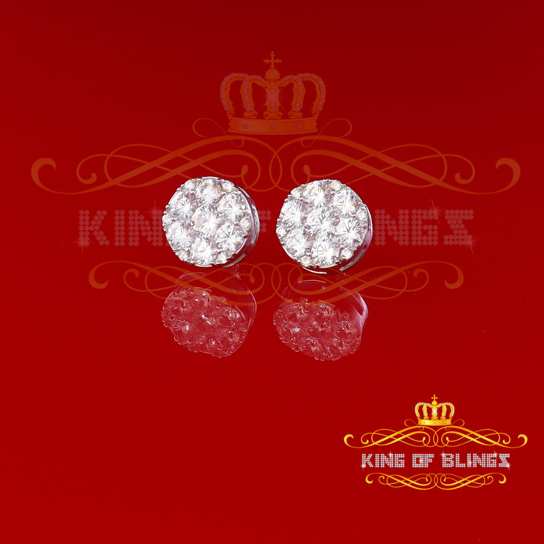 King of Blings- Aretes Para Hombre 925 White Silver 5.56ct Cubic Zirconia Women Round Earrings KING OF BLINGS
