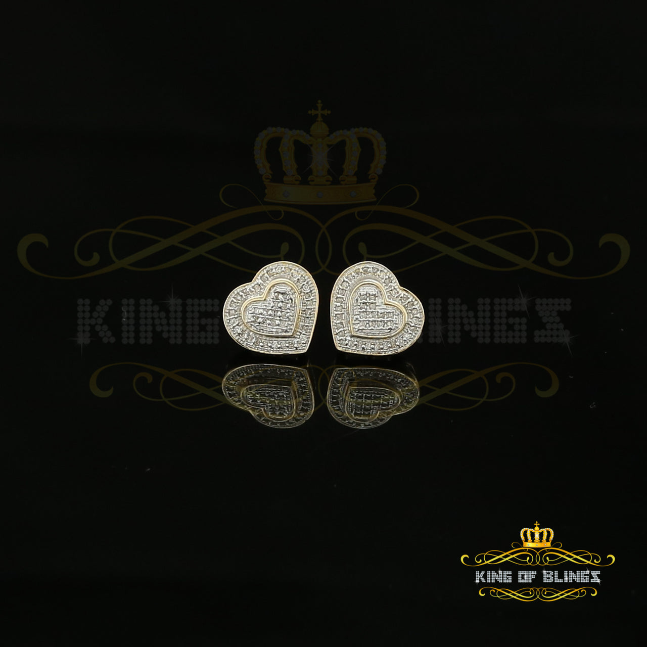 King Of Bling's Real 10K Yellow Gold Heart Stud Earring with 0.25CT Diamond For Women And Men KING OF BLINGS