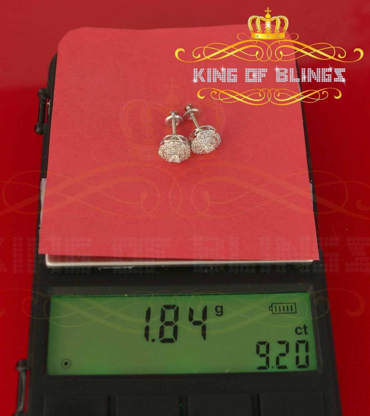 King of Blings- White Sterling Silver 0.78ct Cubic Zirconia Ladies 925 Hip Hop Round Earrings KING OF BLINGS