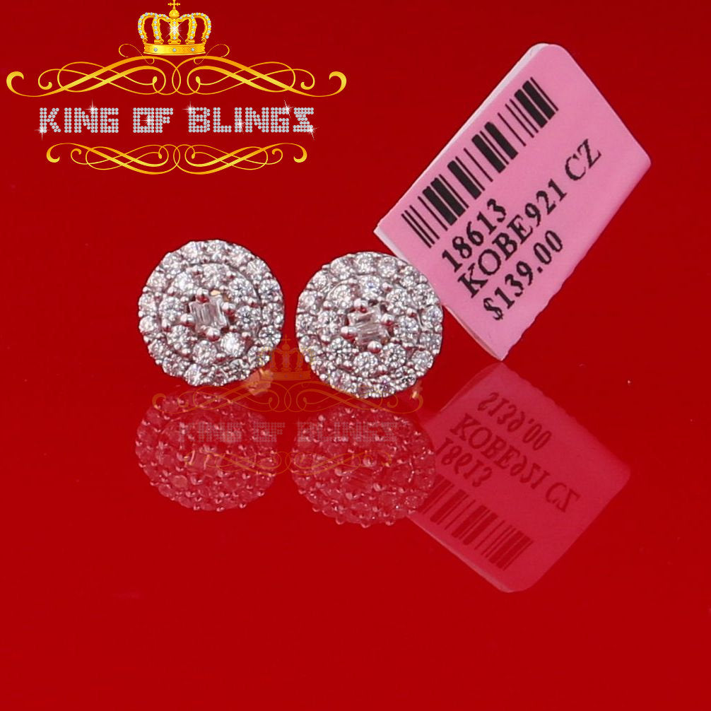 King of Bling's Aretes Para Hombre 925 Yellow Silver 1.86ct Cubic Zirconia Round Women's Earring KING OF BLINGS
