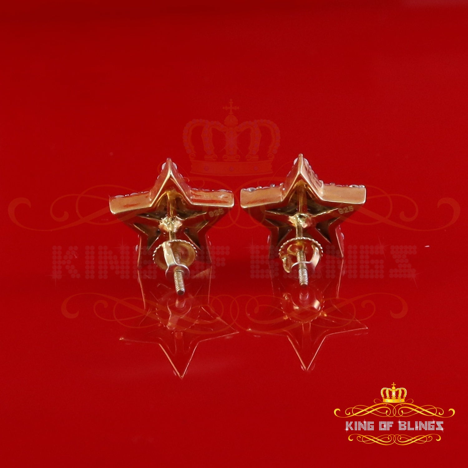 King  of Bling's 925 Yellow Silver 1.00ct VVS 'D' Moissanite Star Stud Earring Men's/Womens King of Blings