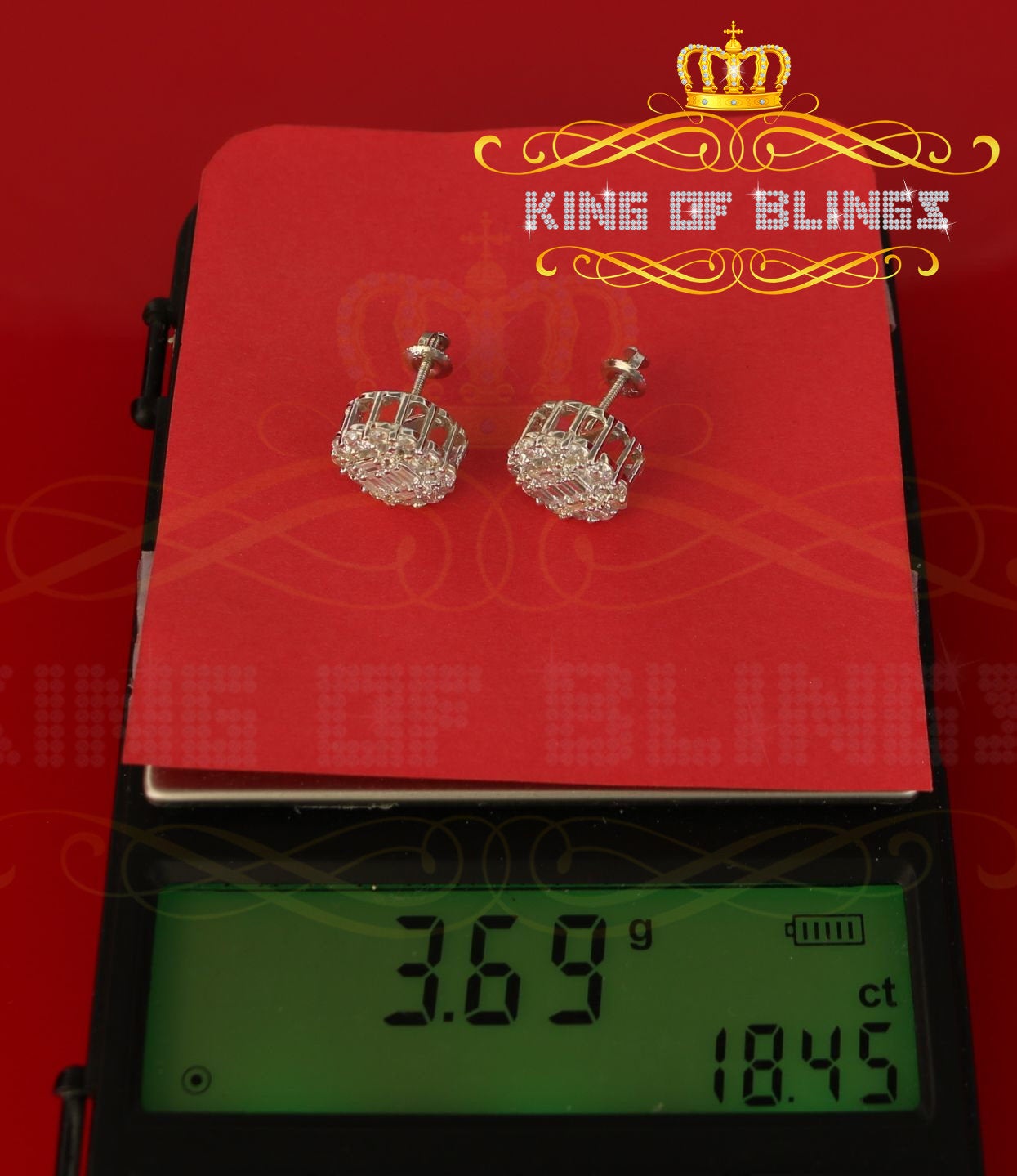 King of Blings White Silver 1.06ct Cubic Zirconia Round Floral Earrings Womens/Mens KING OF BLINGS