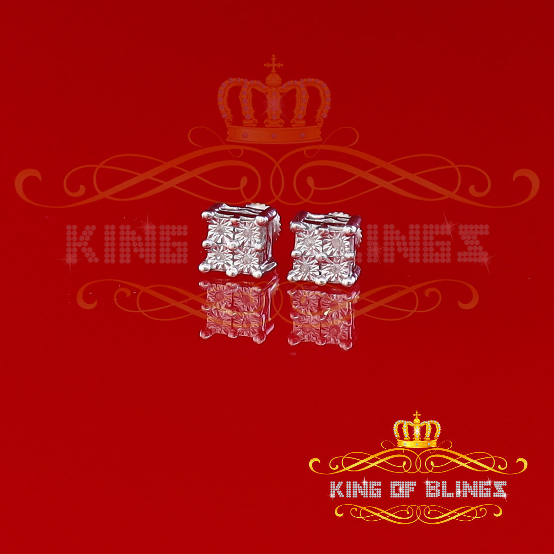 King Of Bling's 0.03ct Diamond Stud Earrings For Women White 925 Sterling Silver Stud For Men KING OF BLINGS