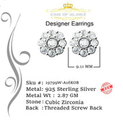 King of Blings- 925 White Sterling Silver 2.88ct Cubic Zirconia Women's Hip Hop Floral Earrings KING OF BLINGS