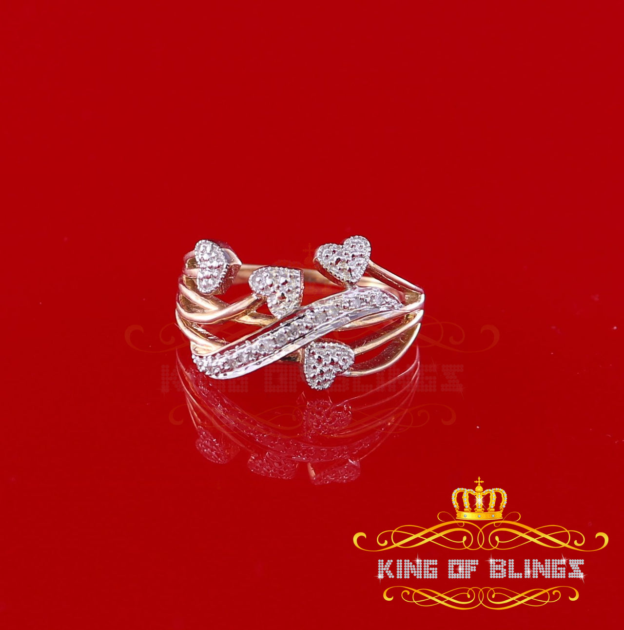 King of Bling's  Real 0.05CT Real Diamond Real 10kt Yellow Gold Womens HEART ARROW Ring Size 6.5 KING OF BLINGS