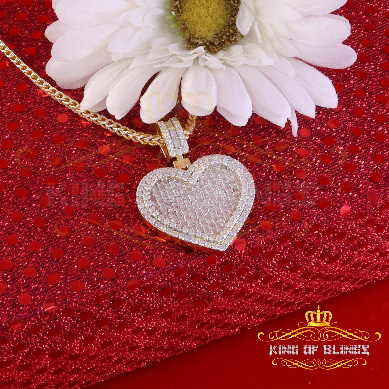 King Of Bling's 925 Silver Yellow Baguette Heart Pendant 7.50ct VVS D Clr. Moissanite for He/She KING OF BLINGS