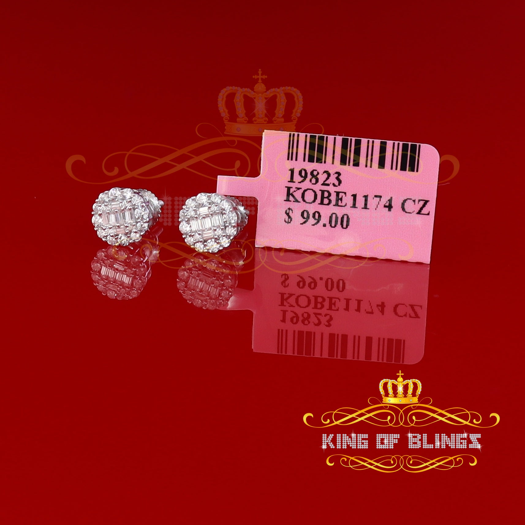 King of Blings- White 0.74ct Sterling Silver 925 Cubic Zirconia Women's Hip Hop Flower Earrings KING OF BLINGS