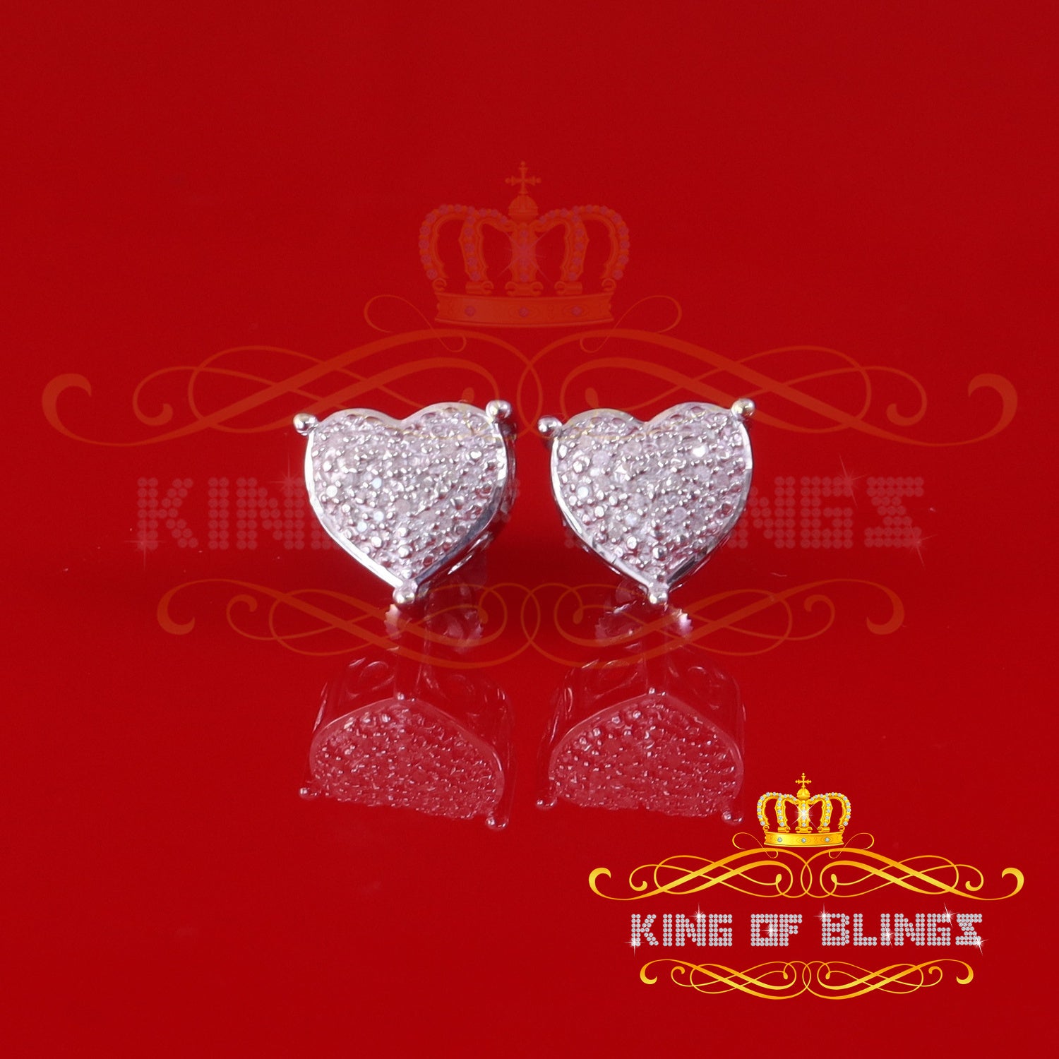 King Of Bling's 0.10ct Diamond 925 White Silver for Men's & Womens Heart Cluster Stud Earrings KING OF BLINGS