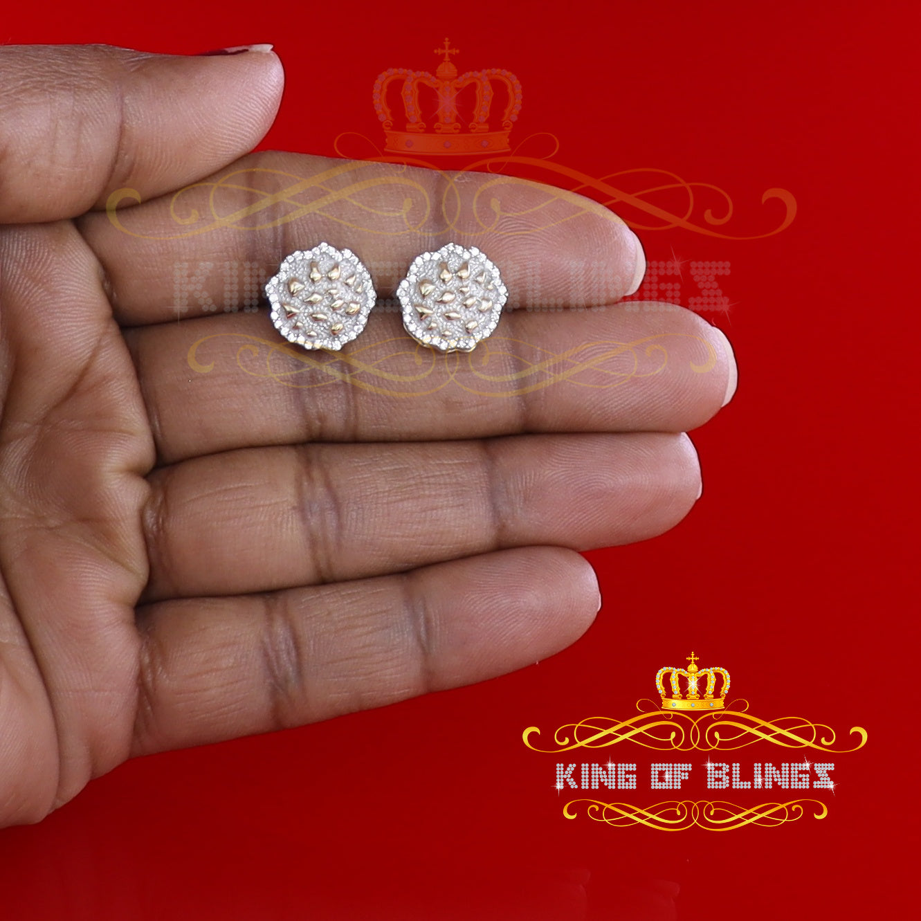 King of Bling's 925 Yellow Silver Nuggtte's 1.38ct Cubic Zirconia Hip Hop Flower Women Earrings KING OF BLINGS