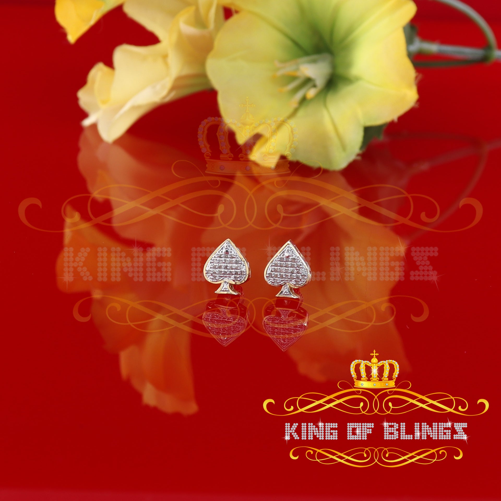 King of Blings-925 Sterling Silver Yellow 0.10ct Diamond For Women's / Men's Stud Heart Earring KING OF BLINGS