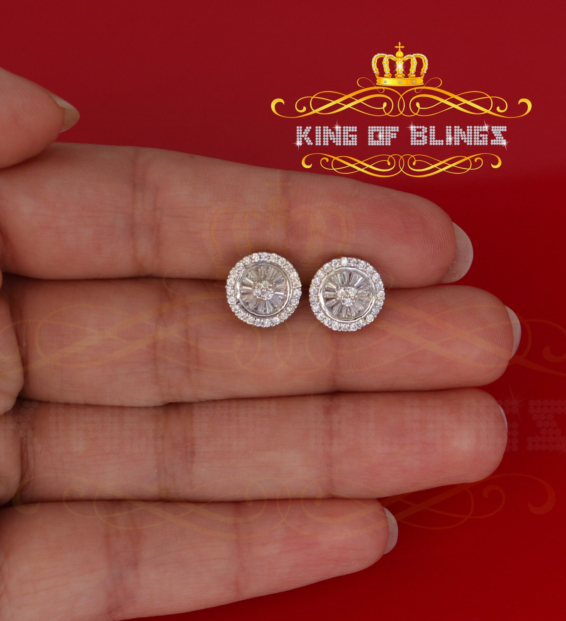 King of Blings- 0.52ct Cubic Zirconia 925 White Sterling Silver Women's Hip Hop Round Earrings KING OF BLINGS