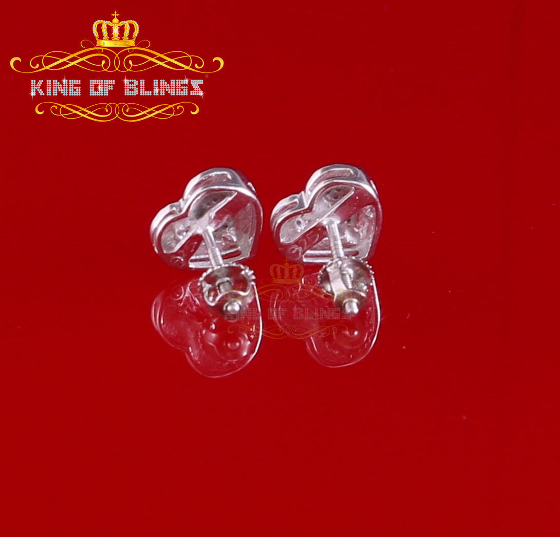 King Of Bling's Aretes Para Hombre Heart 925 White Silver 0.15ct Diamond Women's Stud Earring KING OF BLINGS