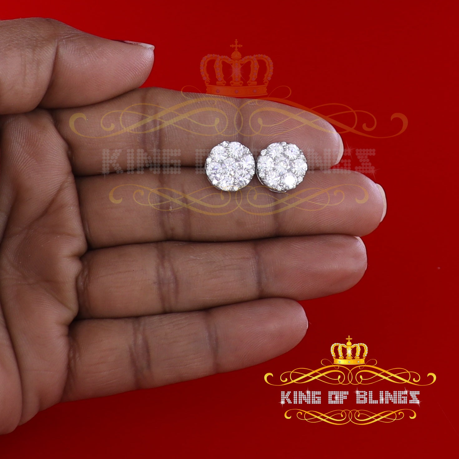 King of Blings- White 925 Sterling Silver 4.83ct Cubic Zirconia Women's & Men's Round Earrings KING OF BLINGS