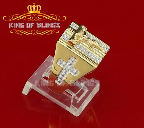 King Of Bling's Jesus Design Yellow Cubic Zirconia 0.45ct Men's Adjustable Ring From SZ 9 to 11 KING OF BLINGS
