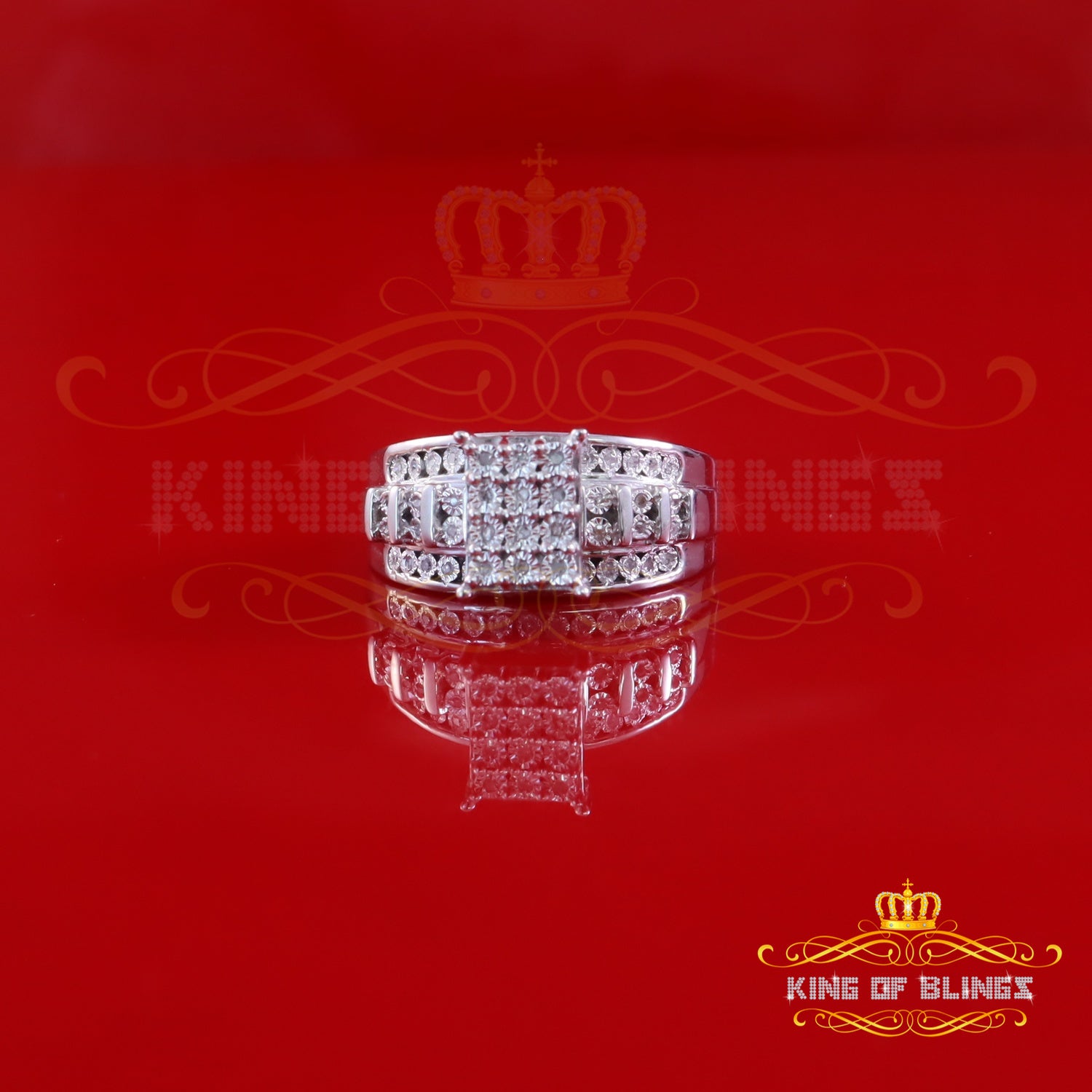 King Of Bling's Cinderella Rectangle 0.16ct Diamond 925 Silver White Square Womens Ring Size 8 KING OF BLINGS