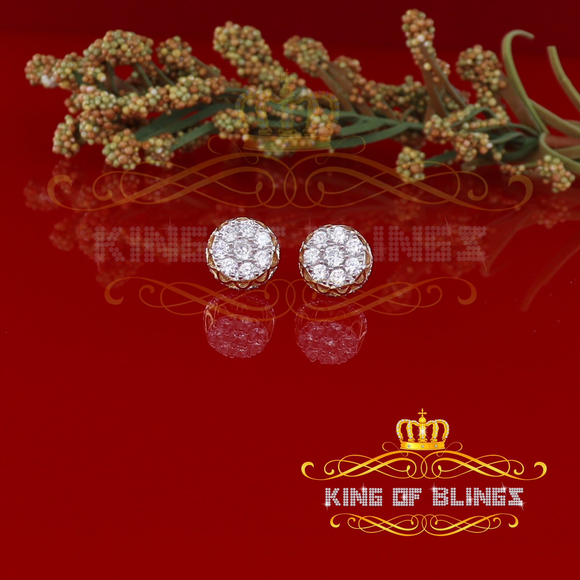 King of Bling's 3.28ct Cubic Zirconia 925 Yellow Silver Women's & Men's Hip Hop Flower Earrings KING OF BLINGS